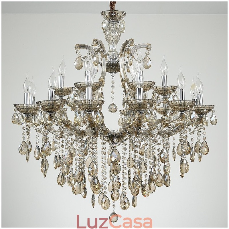 Lustre de cristal conhaque com 18 (12+6) luzes