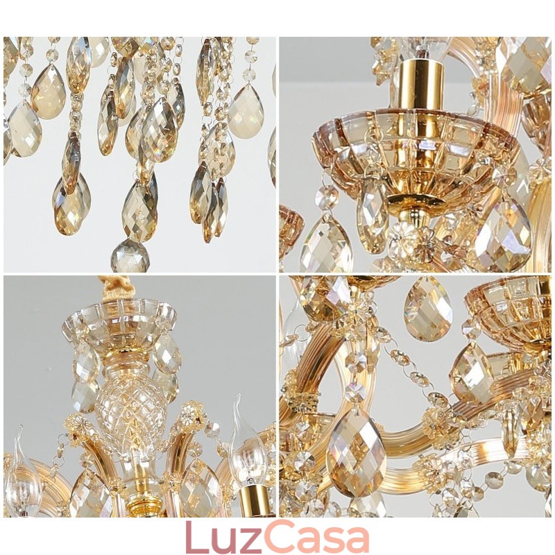 Lustre de cristal conhaque com 18 (12+6) luzes