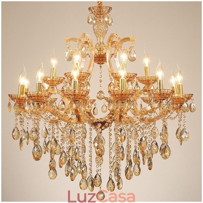 Lustre de cristal âmbar com 18 (12+6) luzes
