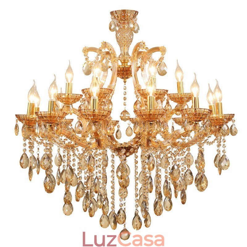 Lustre de cristal âmbar com 18 (12+6) luzes