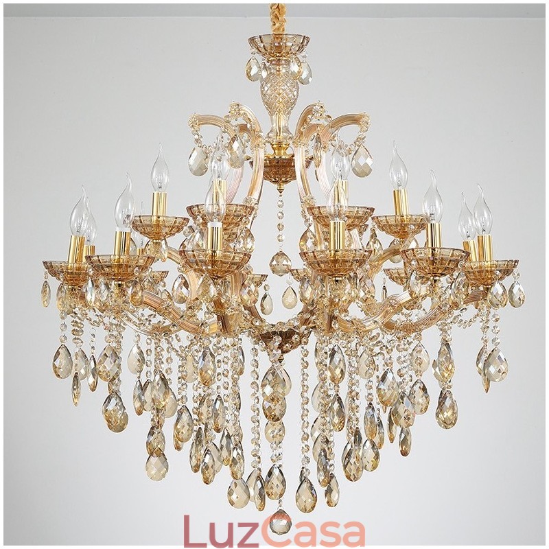 Lustre de cristal âmbar com 18 (12+6) luzes