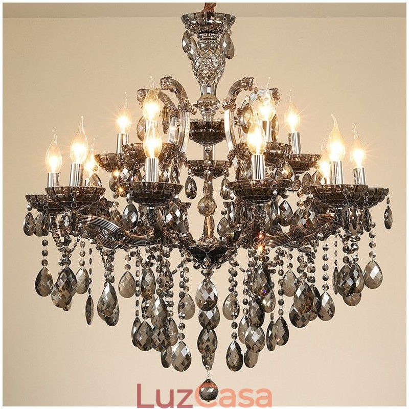 18 (12+6) Lustre de Cristal Cinza Claro Vela
