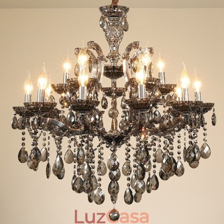 18 (12+6) Lustre de Cristal Cinza Claro Vela 18 (12+6) Lustre de Cristal Cinza Claro Vela