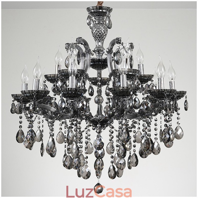 18 (12+6) Lustre de Cristal Cinza Claro Vela