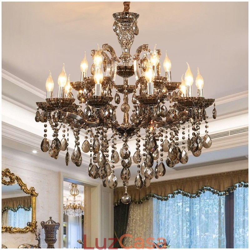 18 (12+6) Lustre de Cristal Cinza Claro Vela