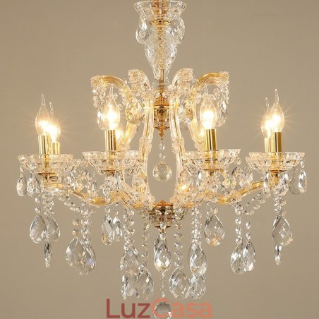 Lustre de cristal dourado com 8 velas Lustre de cristal dourado com 8 velas
