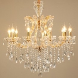 Lustre de cristal dourado com 10 velas