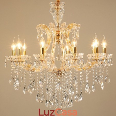 Lustre de cristal dourado com 10 velas