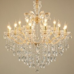 Lustre de cristal dourado com 18 (12+6) luzes