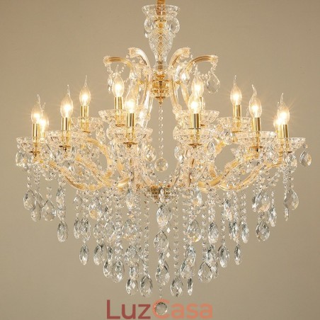 Lustre de cristal dourado com 18 (12+6) luzes Lustre de cristal dourado com 18 (12+6) luzes