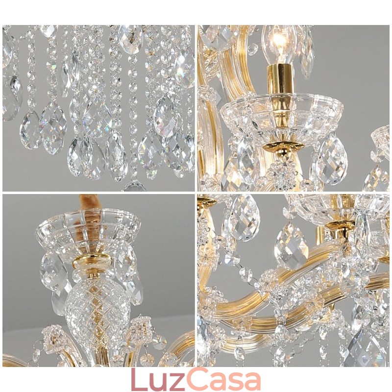 Lustre de cristal dourado com 18 (12+6) luzes