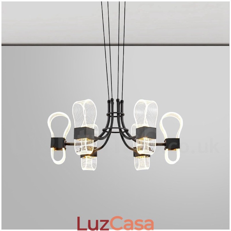 Lustre nórdico de design pós-moderno de 6 luzes com cúpulas de acrílico