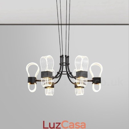 Lustre nórdico de design pós-moderno de 6 luzes com cúpulas de acrílico Lustre nórdico de design pós-moderno de 6 luzes com cúpulas de acrílico