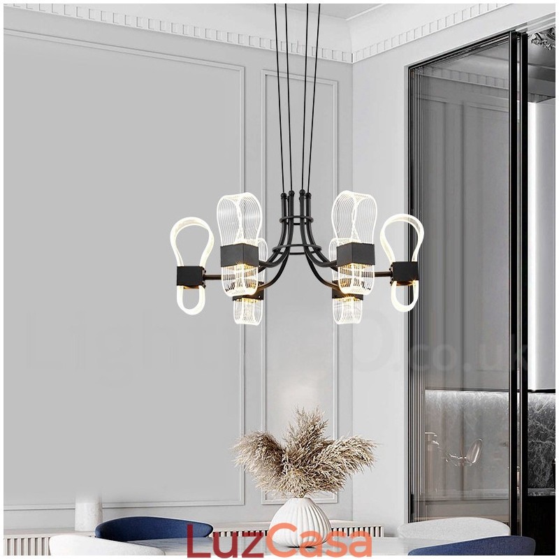 Lustre nórdico de design pós-moderno de 6 luzes com cúpulas de acrílico