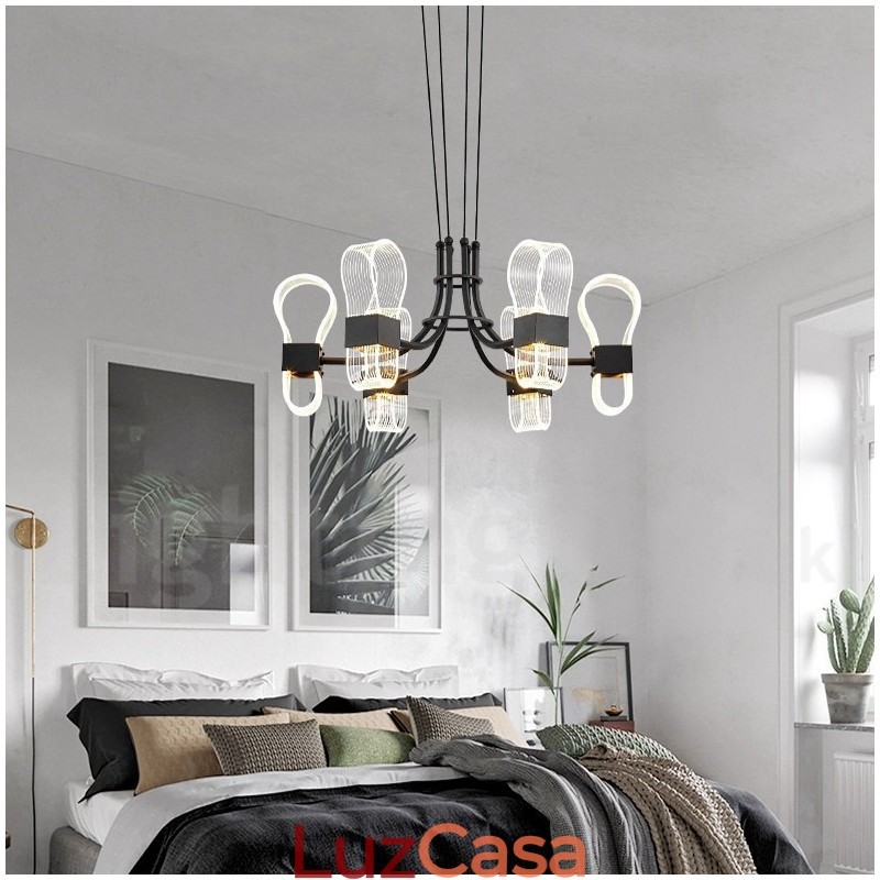 Lustre nórdico de design pós-moderno de 6 luzes com cúpulas de acrílico