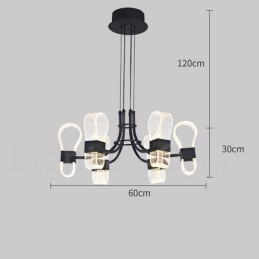 Lustre nórdico de design pós-moderno de 6 luzes com cúpulas de acrílico