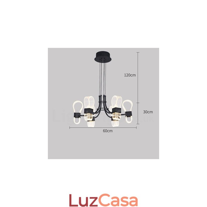 Lustre nórdico de design pós-moderno de 6 luzes com cúpulas de acrílico