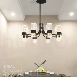 Lustre nórdico pós-moderno de 8 luzes com design de 2021 e cúpulas de acrílico