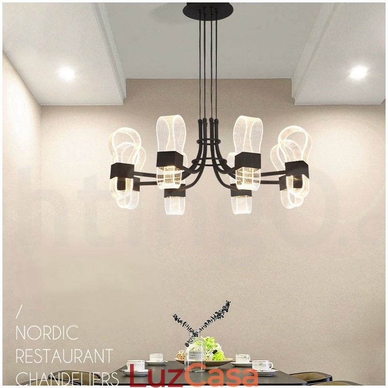 Lustre nórdico pós-moderno de 8 luzes com design de 2021 e cúpulas de acrílico