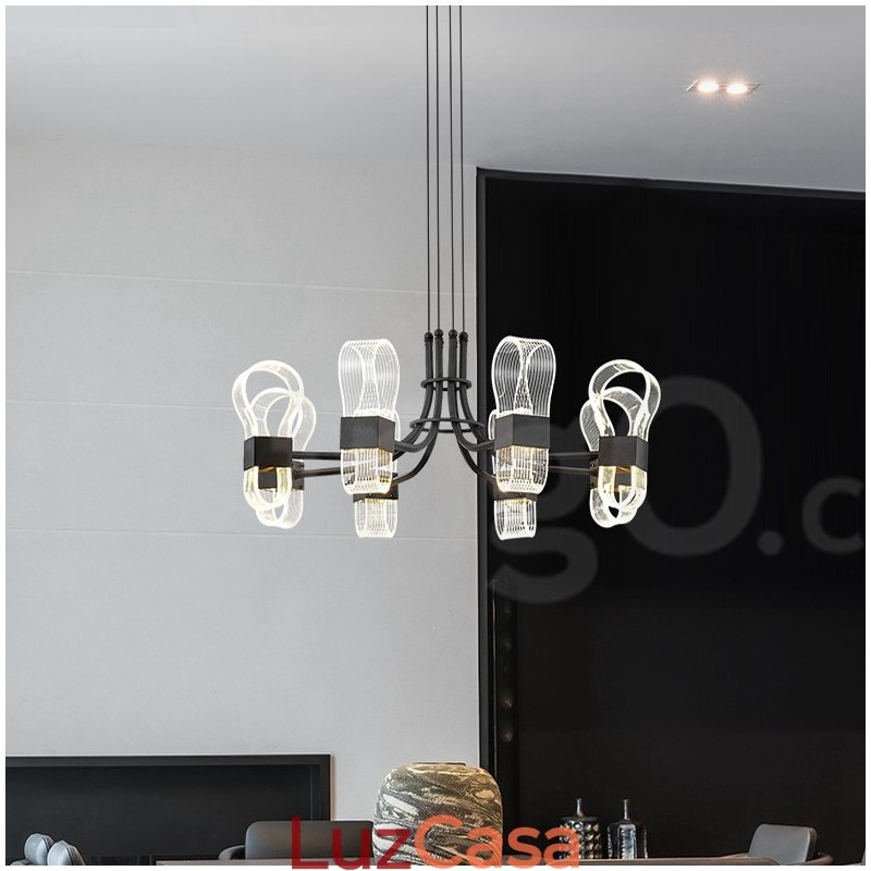 Lustre nórdico pós-moderno de 8 luzes com design de 2021 e cúpulas de acrílico