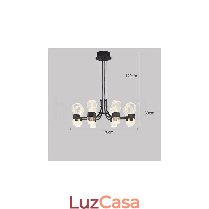 Lustre nórdico pós-moderno de 8 luzes com design de 2021 e cúpulas de acrílico