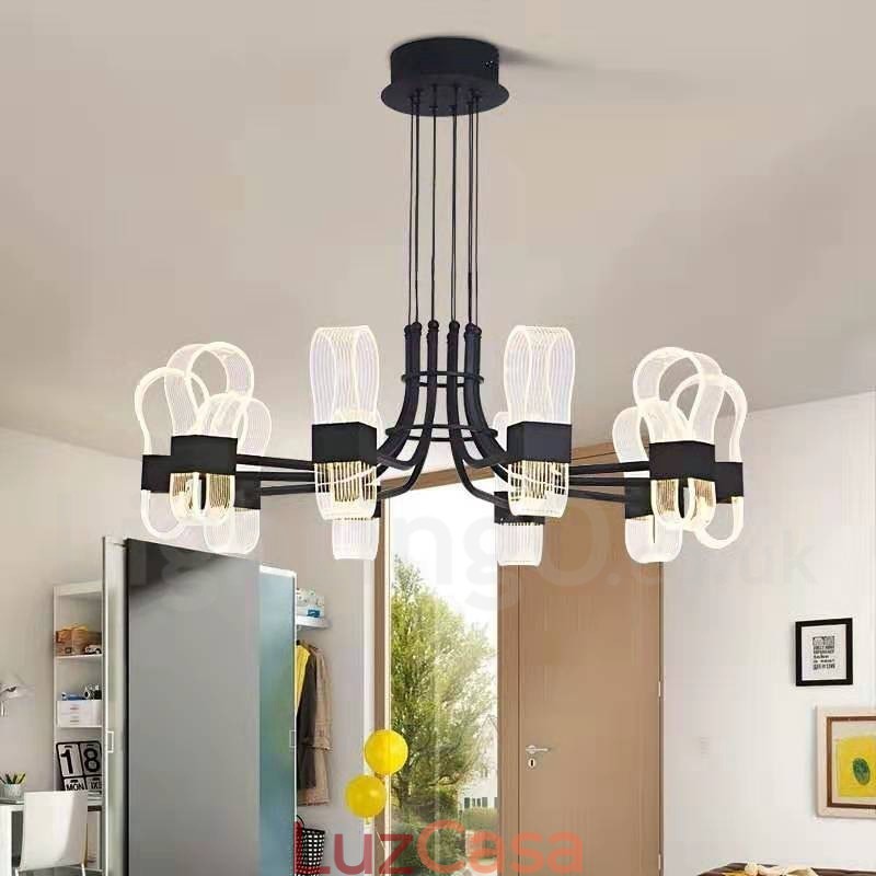 Lustre nórdico pós-moderno de 10 luzes com design de 2021 e cúpulas de acrílico
