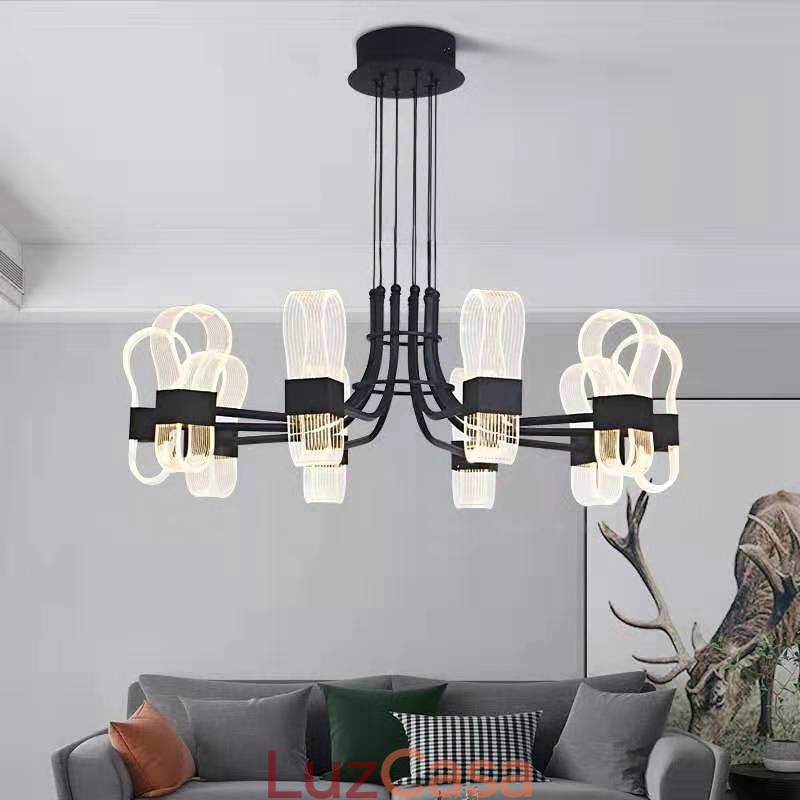 Lustre nórdico pós-moderno de 10 luzes com design de 2021 e cúpulas de acrílico