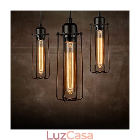 Lustre Mini Estilo Rústico Lodge Retro Metal 3 Luzes Pendentes