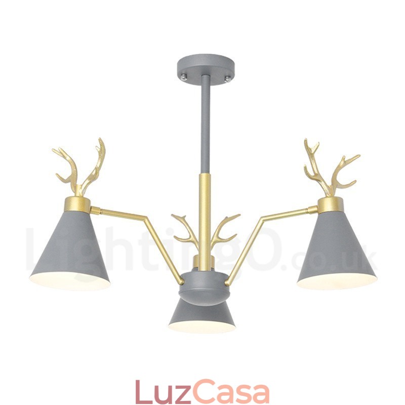 Lustre nórdico moderno de 3 luzes Macaron Antlers
