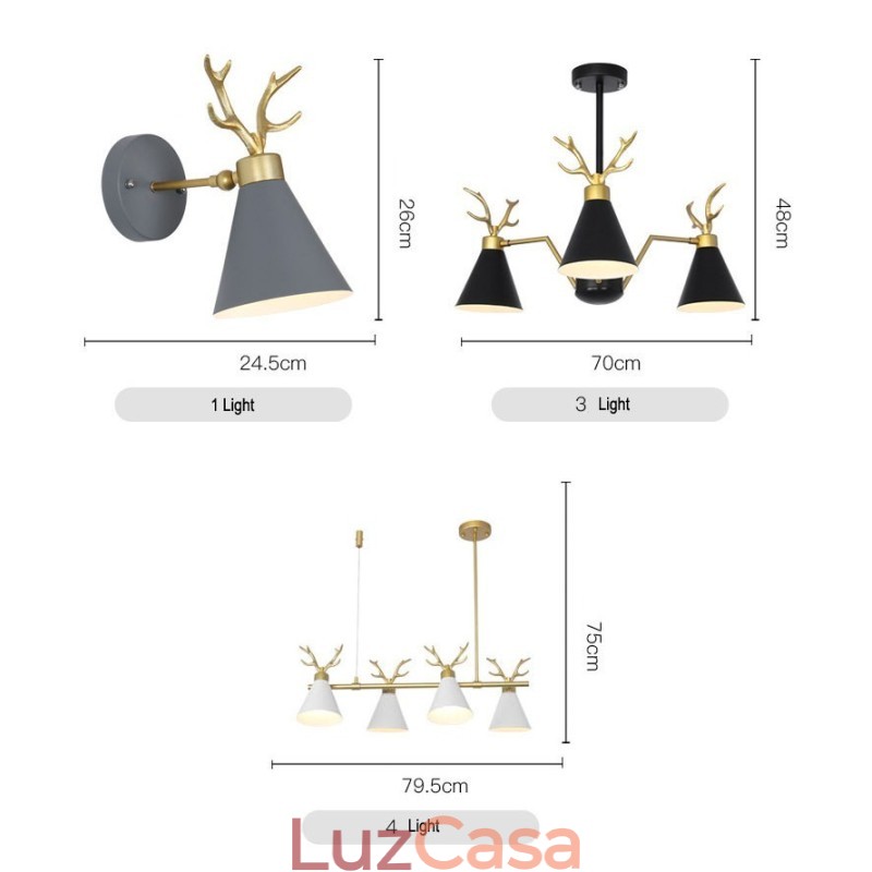 Lustre nórdico moderno de 3 luzes Macaron Antlers