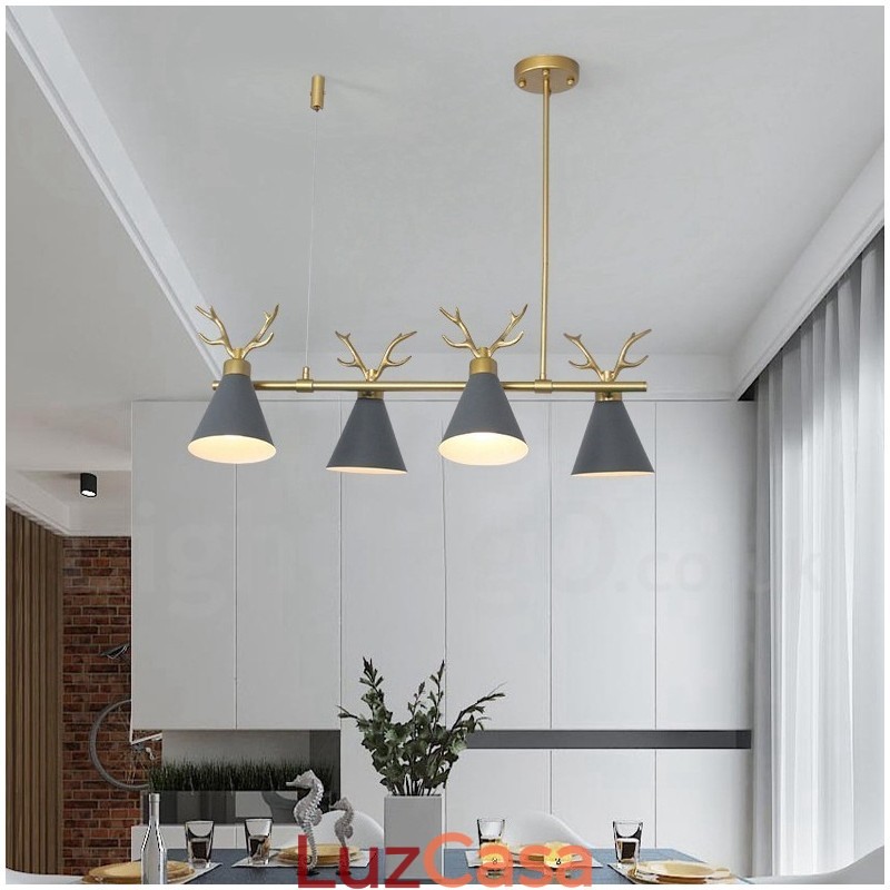 Lustre nórdico moderno de 4 luzes Macaron Antlers