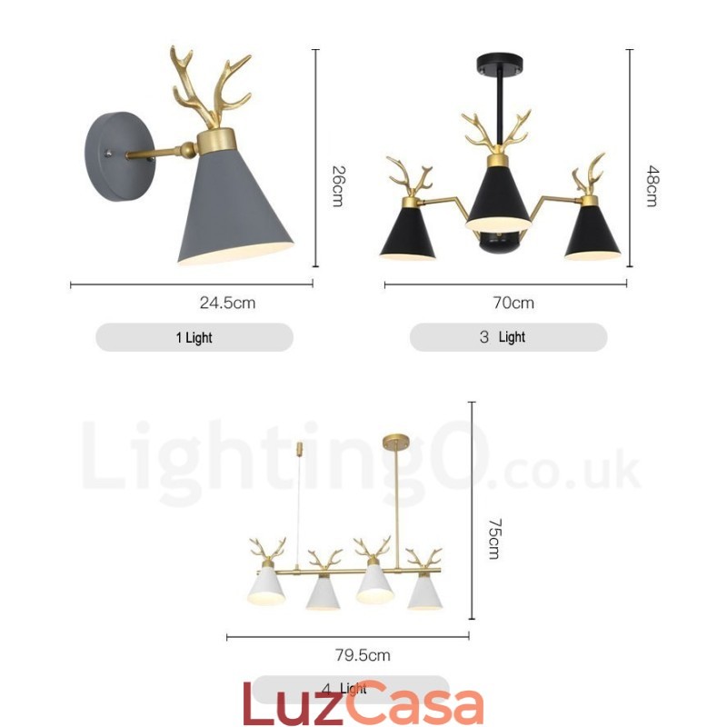 Lustre nórdico moderno de 4 luzes Macaron Antlers