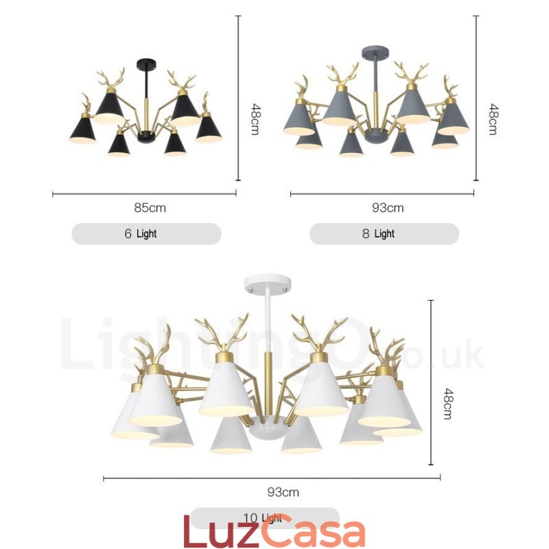 Lustre nórdico moderno de 4 luzes Macaron Antlers