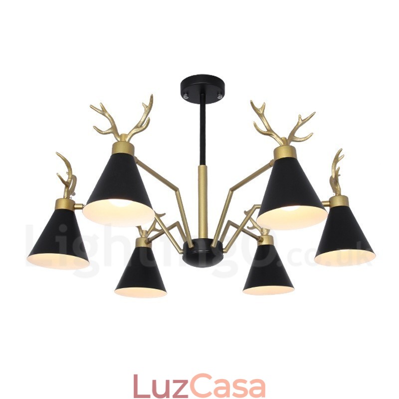 Lustre nórdico moderno de 6 luzes Macaron Antlers