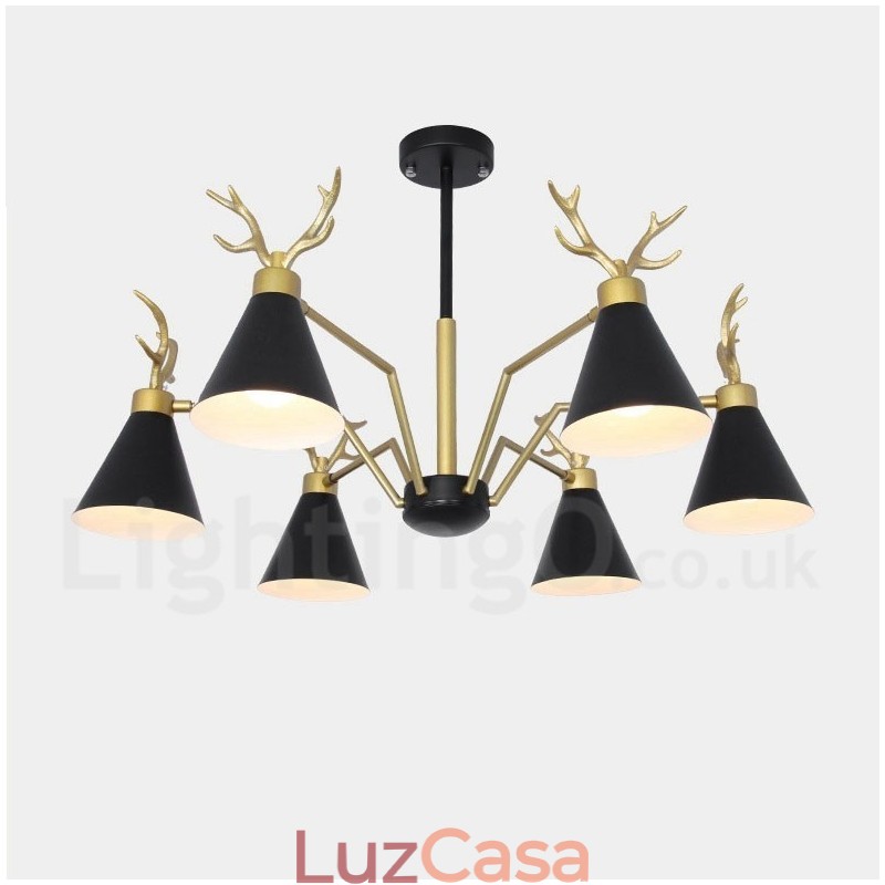 Lustre nórdico moderno de 6 luzes Macaron Antlers
