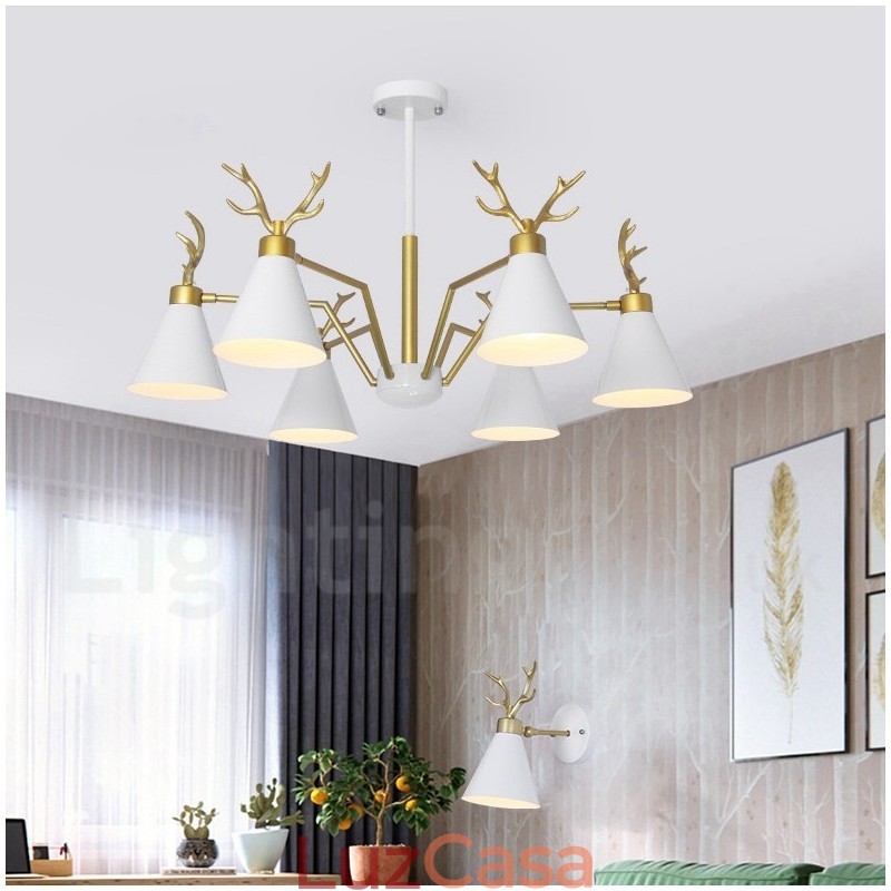 Lustre nórdico moderno de 6 luzes Macaron Antlers