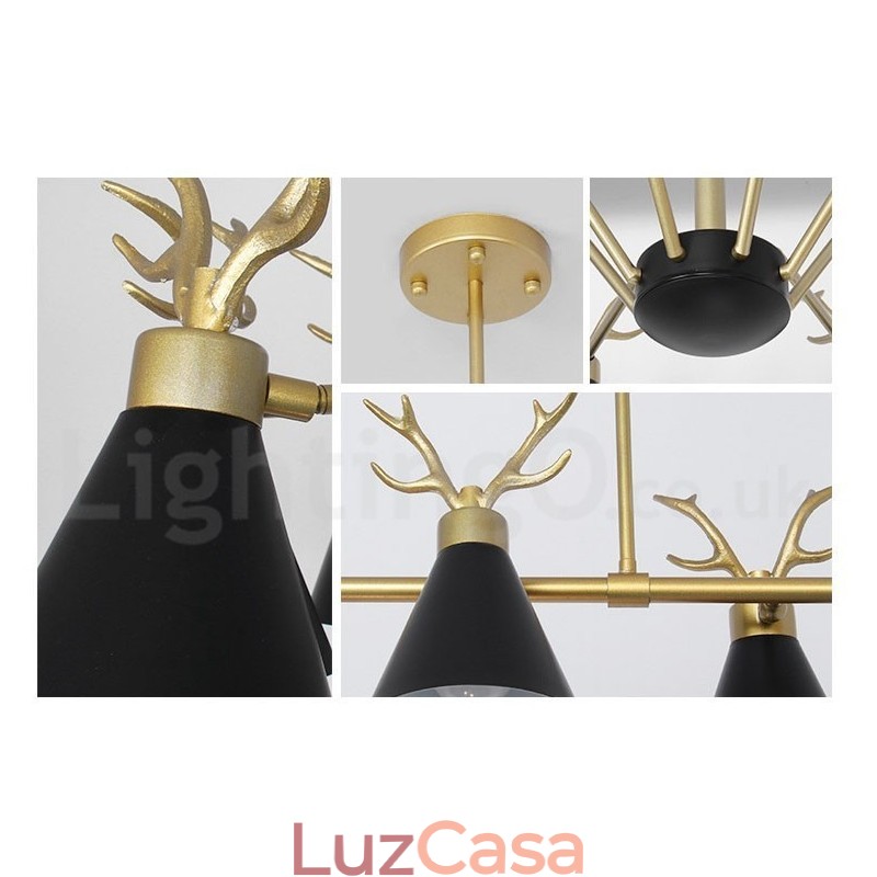 Lustre nórdico moderno de 8 luzes Macaron Antlers