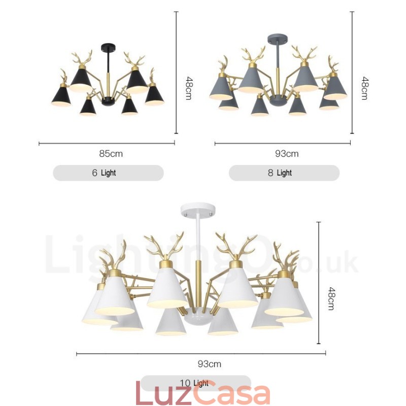 Lustre nórdico moderno de 8 luzes Macaron Antlers