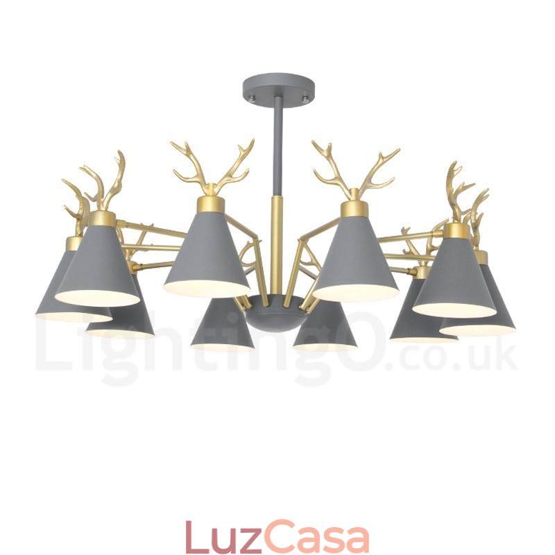 Lustre nórdico moderno de 10 luzes Macaron Antlers