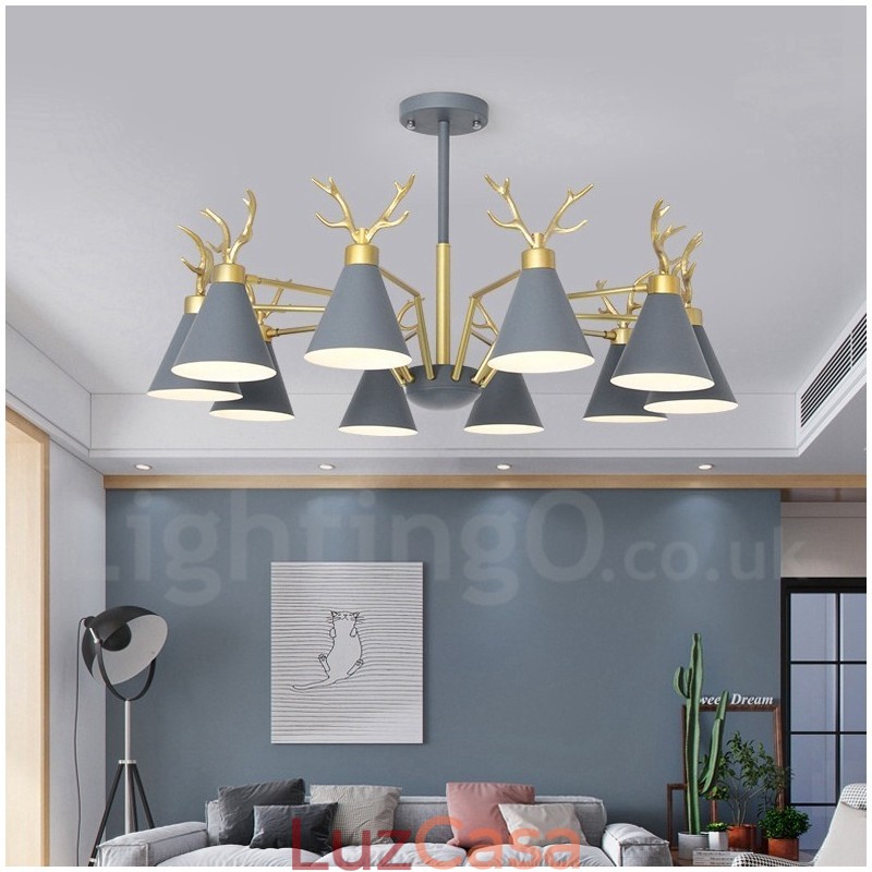 Lustre nórdico moderno de 10 luzes Macaron Antlers