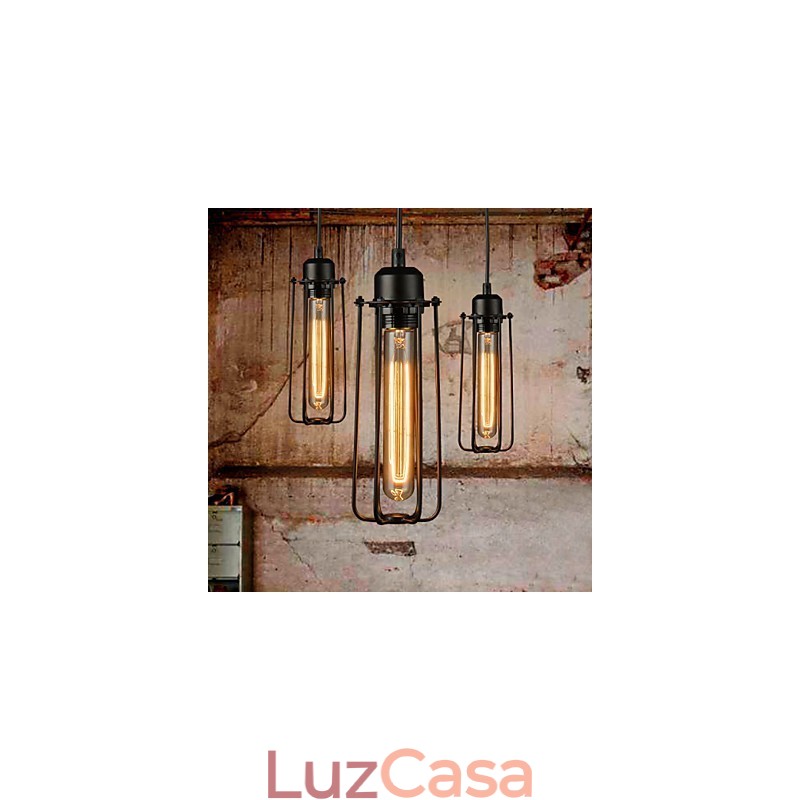 Lustre Mini Estilo Rústico Lodge Retro Metal 3 Luzes Pendentes
