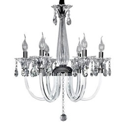 Lustre de Cristal Elegante com 6 Luzes em Bulbo de Vela