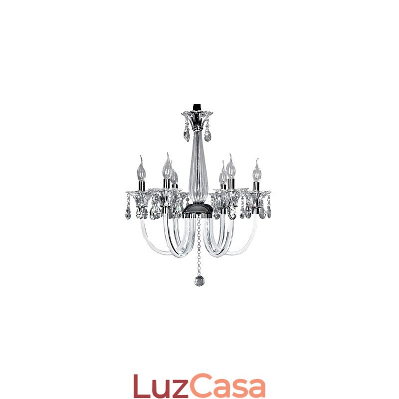 Lustre de Cristal Elegante com 6 Luzes em Bulbo de Vela