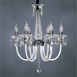 Lustre de Cristal Elegante com 6 Luzes em Bulbo de Vela