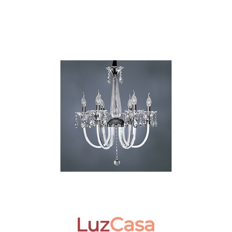 Lustre de Cristal Elegante com 6 Luzes em Bulbo de Vela
