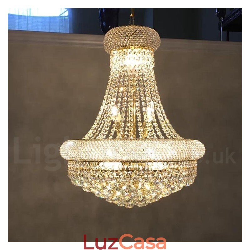 Lustre de cristal K9 clássico tradicional redondo de 2 níveis para