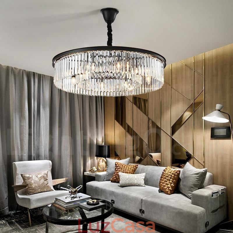Pós-moderno Luxo Redondo K9 Cristal Pingente Lustre Luzes Salão de Exposição