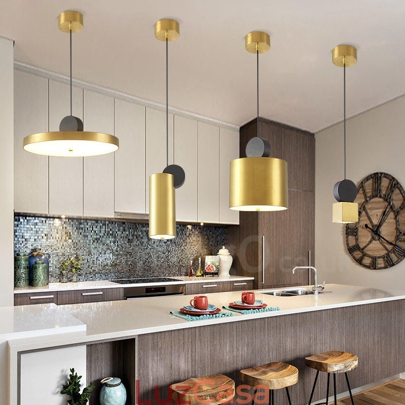 4 estilos de luz pendente pós-moderna dourada e preta