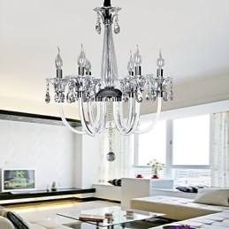 Lustre de Cristal Elegante com 6 Luzes em Bulbo de Vela