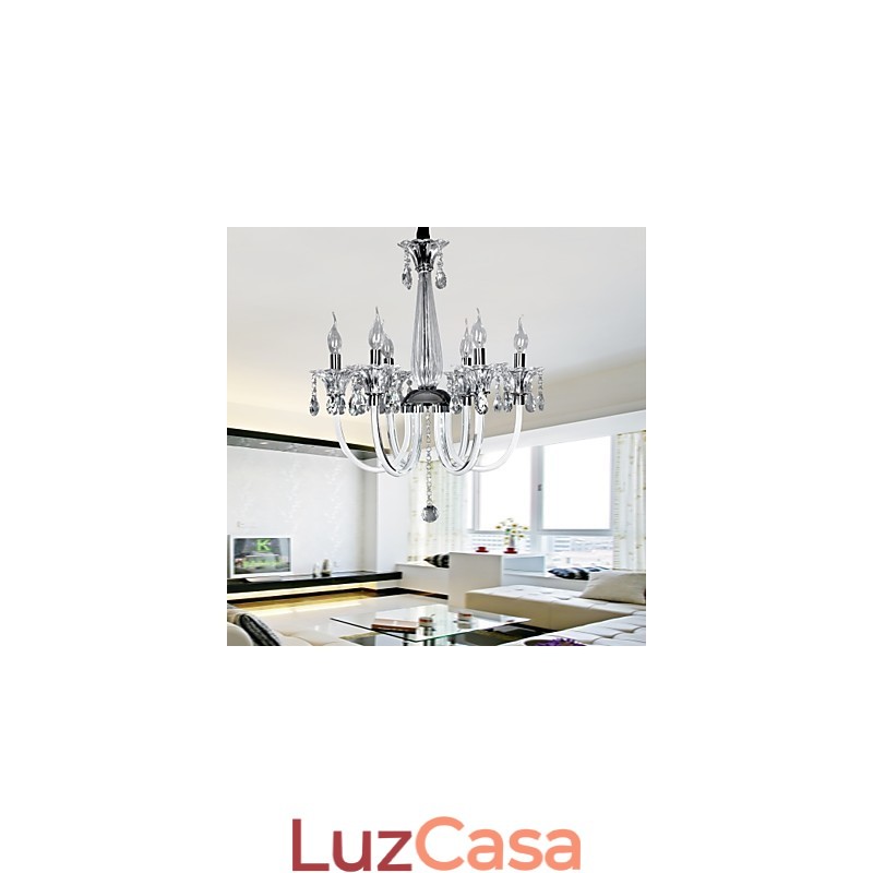 Lustre de Cristal Elegante com 6 Luzes em Bulbo de Vela